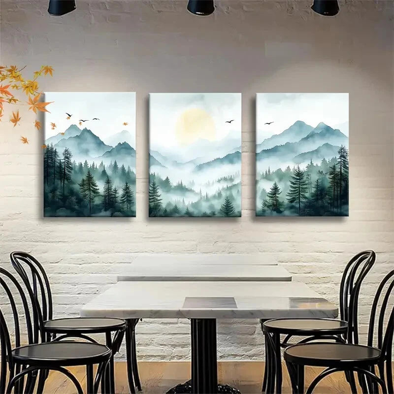 3pcs Featuring Serene Watercolor Landscape Metal Print Ready to Hang Art