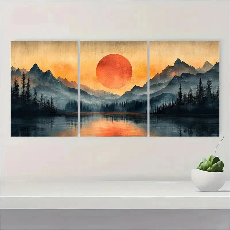 3pcs Abstract Vintage Landscape Art Metal Print Ready to Hang Art