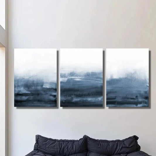 3pcs Abstract Navy Blue Watercolor Metal Print Ready to Hang Art