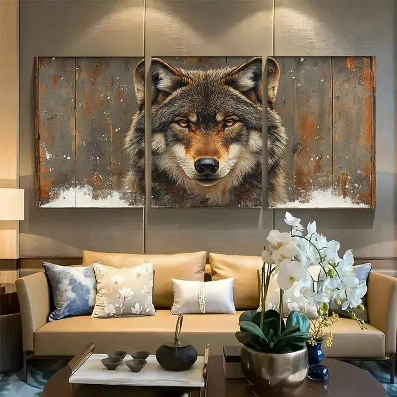 3pcs Rustic Wolf Forest Animal Design Metal Print Ready to Hang Art