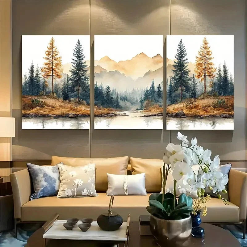 3pcs Neutral Watercolor Pine Forest Metal Print Ready to Hang Art