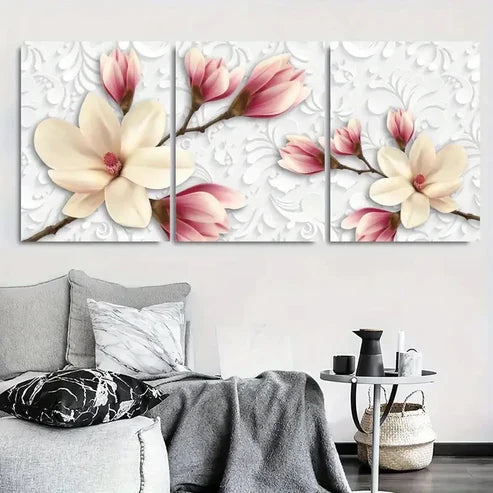 3pcs White Peony Botanical Branch with Butterfly Wall Art Canvas Unframed - High Quality Print 100% Australian Made Wall Canvas