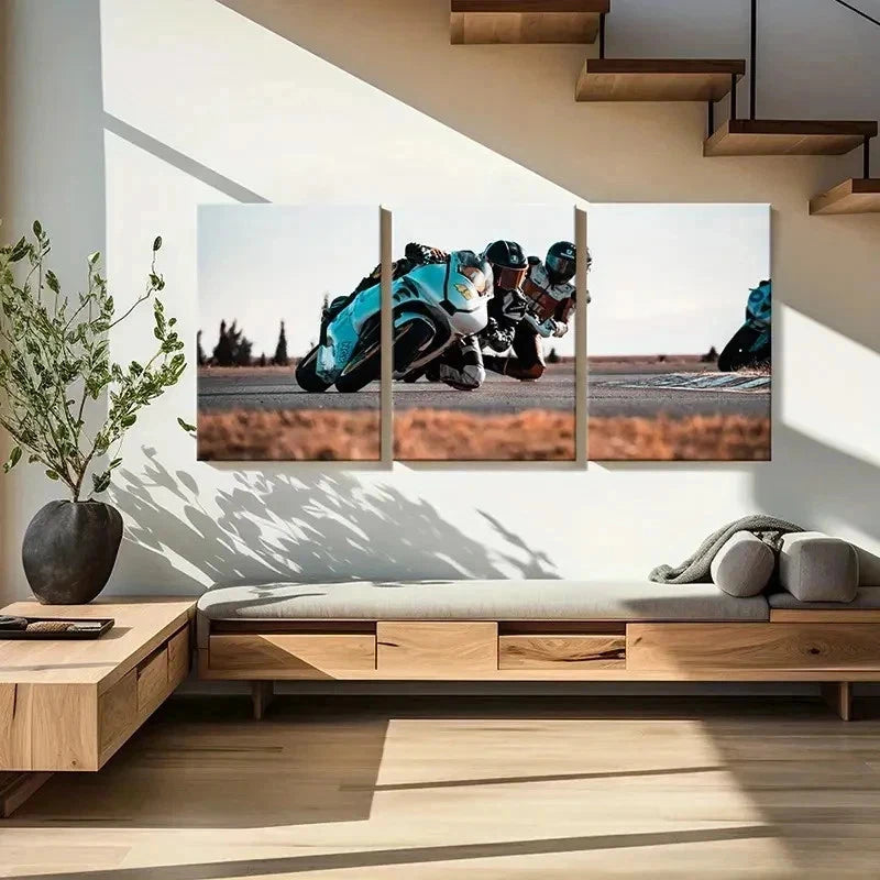 3pcs Professional Rider Motorcycle Racing Wall Art Set Canvas Framed 40x60cm - High Quality Print 100% Australian Made Wall Canvas Ready to Hang