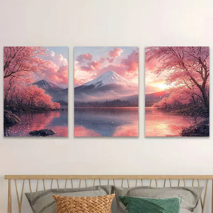 3pcs Japanese Cherry Blossom & Mount Fuji  Wall Art Set Canvas Framed 60x90cm - High Quality Print 100% Australian Made Wall Canvas Ready to Hang