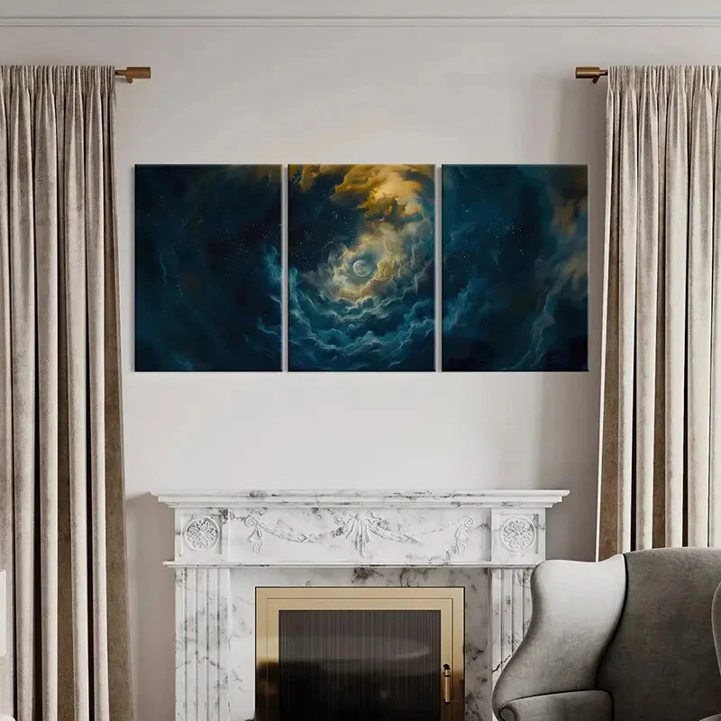 3pcs Moonlit Sky Celestial Clouds Starry Night Metal Print Ready to Hang Art