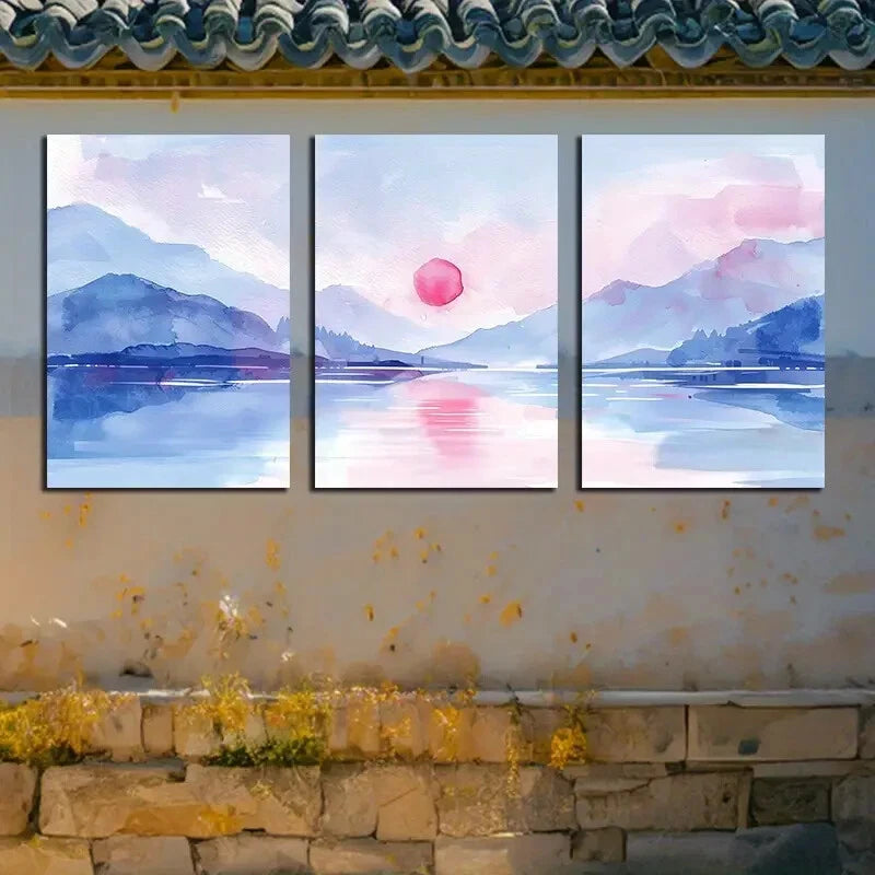 3pcs Vibrant Minimalist Pink Plain Design Metal Print Ready to Hang Art