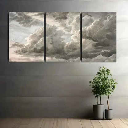 3pcs Grey Clouds In The Sky Wall Art Set Canvas Framed 40x60cm - High Quality Print 100% Australian Made Wall Canvas Ready to Hang