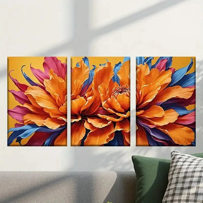 3pcs Flower on a Yellow Background Wall Art Set Canvas Framed 60x90cm - High Quality Print 100% Australian Made Wall Canvas Ready to Hang