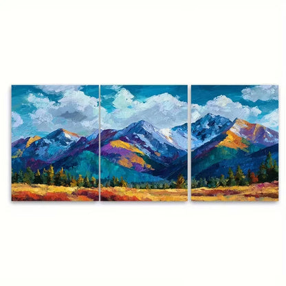3pcs l Vibrant Mountain Landscape Oil Painting Metal Print Ready to Hang Art