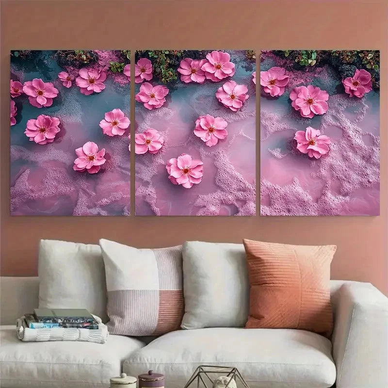 3pcs Aerial Senegal's Pink Lac Rose Scenic Metal Print Ready to Hang Art