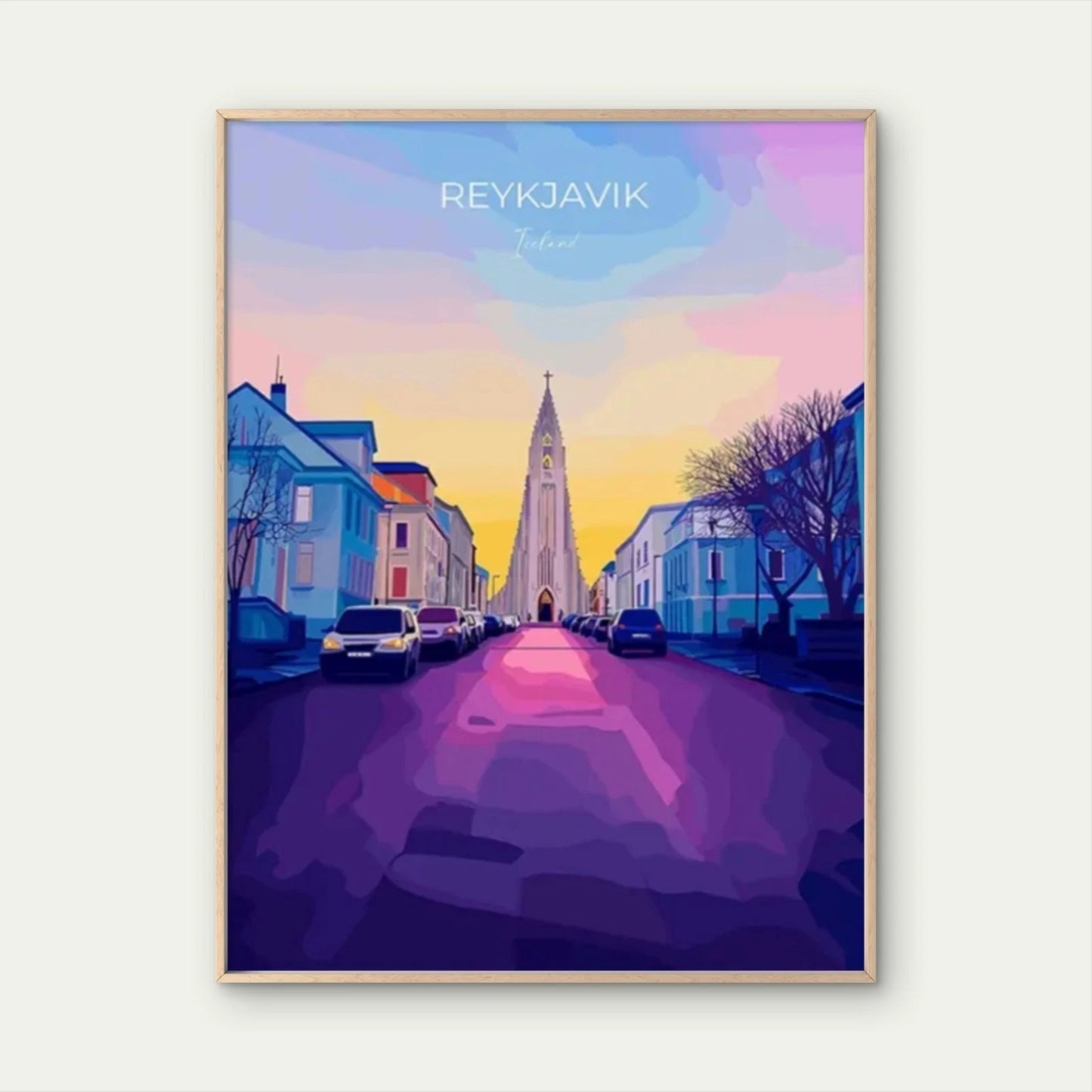 Icelandic Reykjavik Cityscape Vintage Iceland Travel Poster Print Wall Art