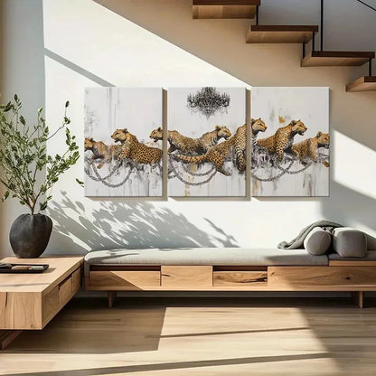 3pcs Leopard Chains Abstract Art Modern Design Metal Print Ready to Hang Art