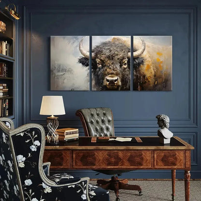 3pcs Abstract Buffalo Art Wildlife Painting Metal Print Ready to Hang Art