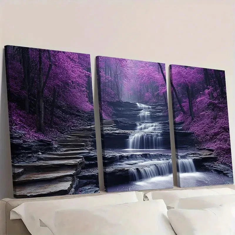 3pcs Purple Trees Forest Landscape Painting T Wall Art Set Canvas Framed 60x90cm - High Quality Print 100% Australian Made Wall Canvas Ready to Hang