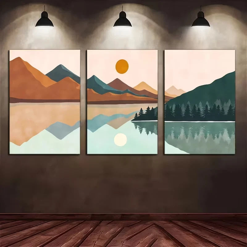 3pcs Bohemian and Mid-Century Modern Geometric Metal Print Ready to Hang Art