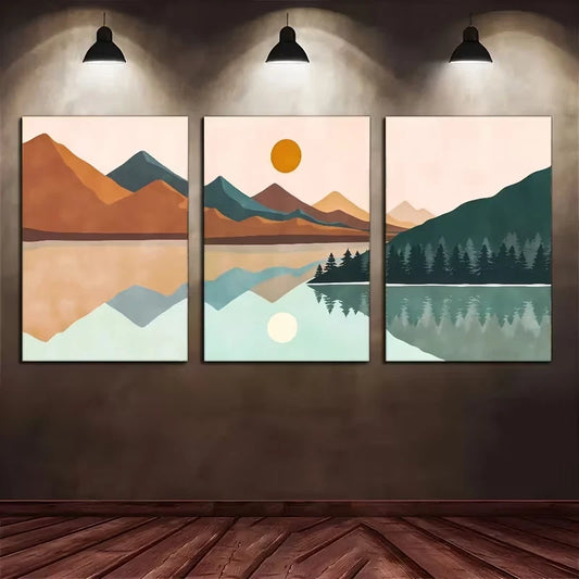 3pcs Bohemian and Mid-Century Modern Geometric Metal Print Ready to Hang Art