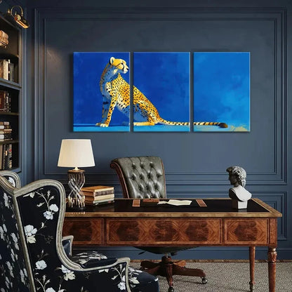 3pcs Cheetah Illustration Vibrant Colors Metal Print Ready to Hang Art