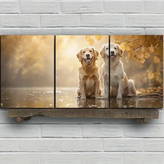 3pcs Dogs by The Forest Lake Animal Metal Print Ready to Hang Art
