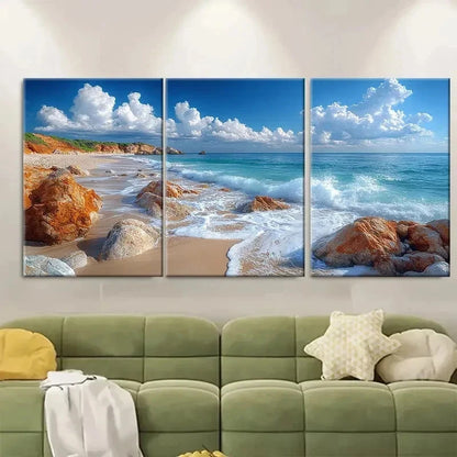 3pcs Rocky Seascape Avoca Beach Australia Metal Print Ready to Hang Art
