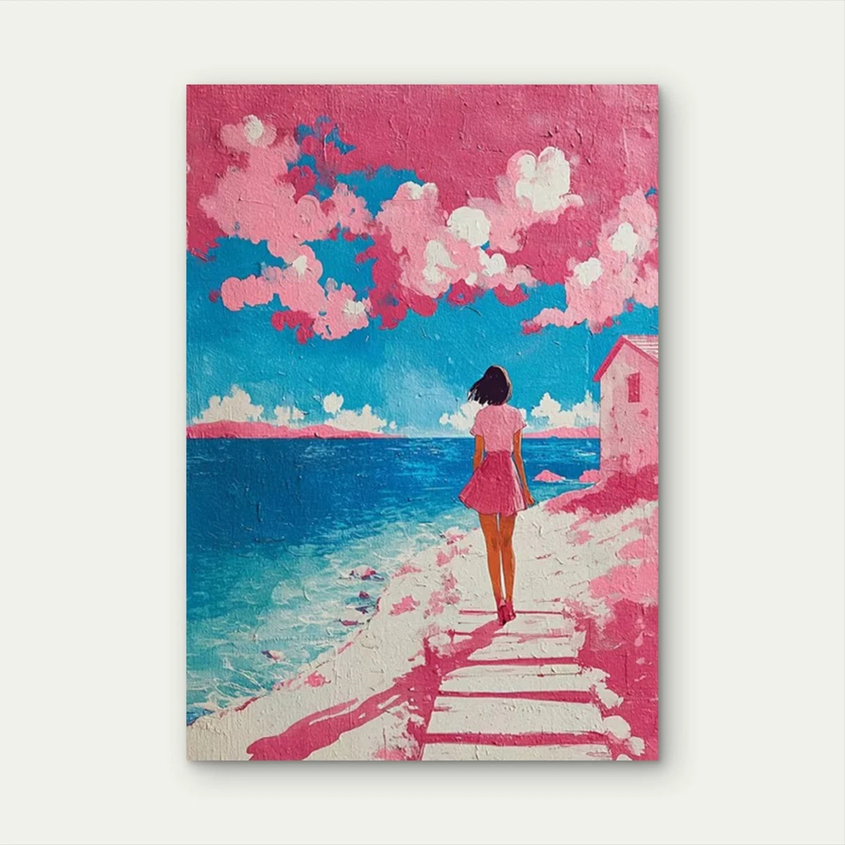 Abstract Beach Pink Coastal Art - Retro Metal Print Ready to Hang