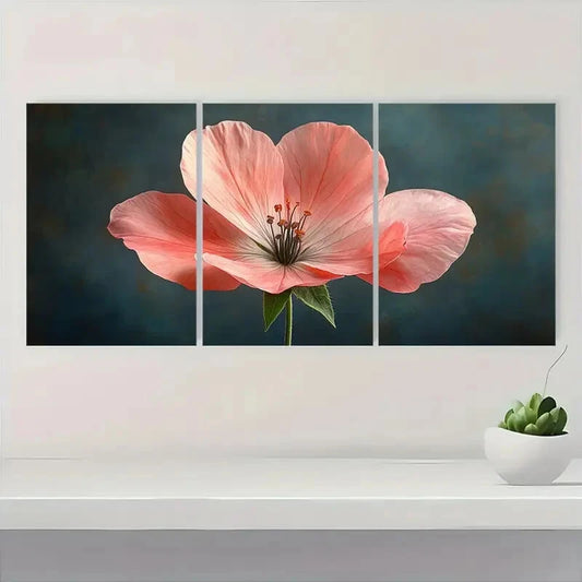 3pcs Vibrant Pink Geraniums on Dark Background Metal Print Ready to Hang Art