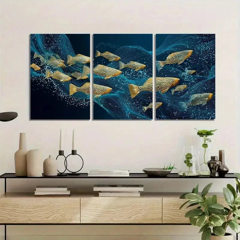 3pcs School of Fish Swimming in Ocean Metal Print Ready to Hang Art