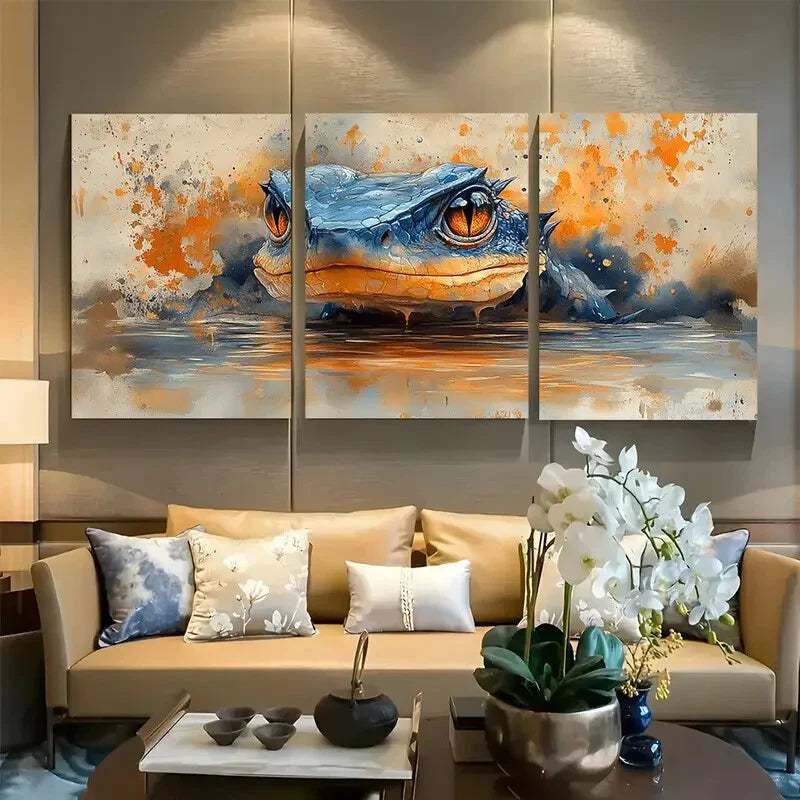 3pcs Reptile Cave Dweller Serpent Lizard Metal Print Ready to Hang Art