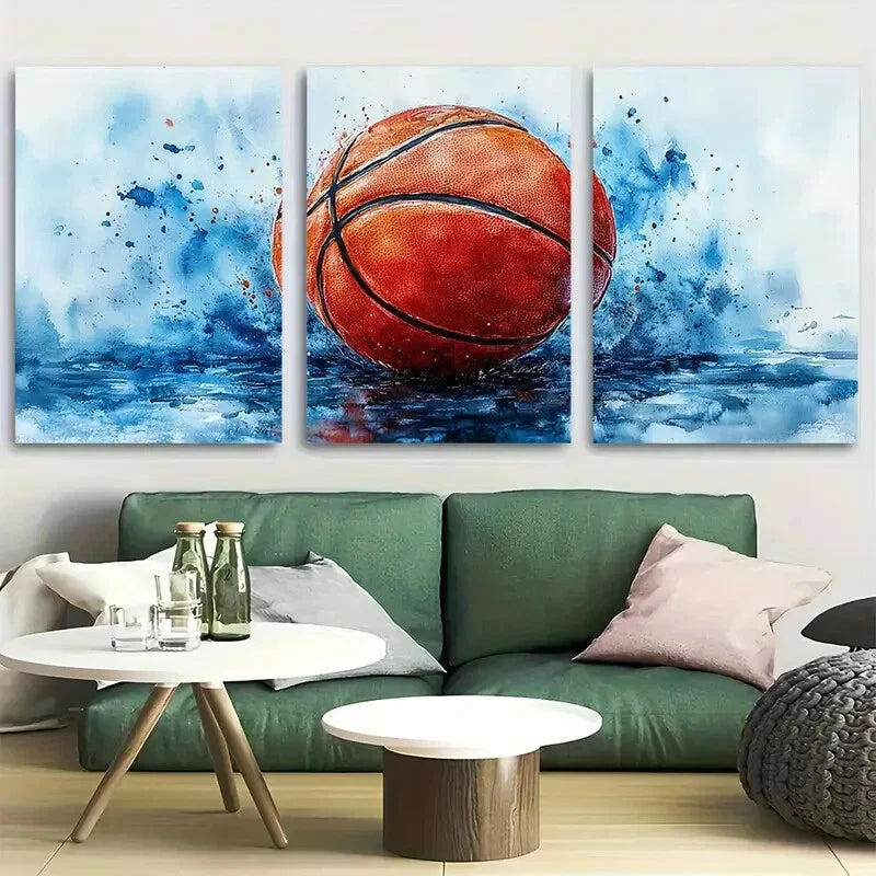 3pcs Basketball Watercolor Design Metal Print Ready to Hang Art