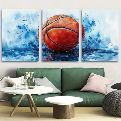 3pcs Basketball Watercolor Design Metal Print Ready to Hang Art