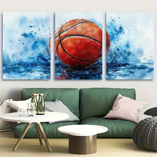 3pcs Basketball Watercolor Design Metal Print Ready to Hang Art