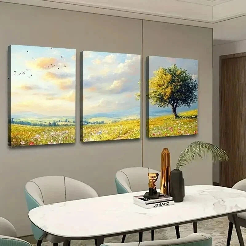 3pcs Classic Green Landscape with a Tree Wall Art Set Canvas Framed 40x60cm - High Quality Print 100% Australian Made Wall Canvas Ready to Hang