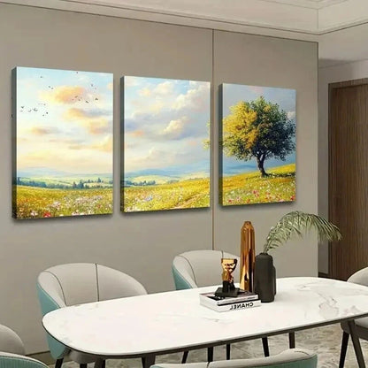 3pcs Classic Green Landscape with a Tree Wall Art Set Canvas Framed 40x60cm - High Quality Print 100% Australian Made Wall Canvas Ready to Hang