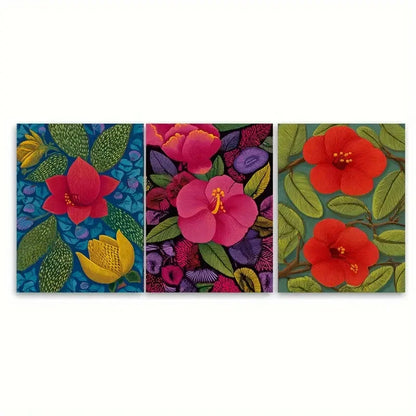 3pcs Vintage Cali Colombia Floral Illustration Wall Art Set Canvas Framed 40x60cm - High Quality Print 100% Australian Made Wall Canvas Ready to Hang