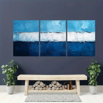 3pcs Blue and White Textured Abstract Metal Print Ready to Hang Art