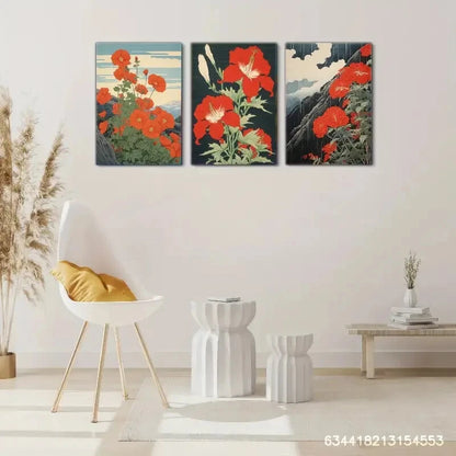 3pcs Red Flower Art Decoration Poster Beautiful Metal Print Ready to Hang Art
