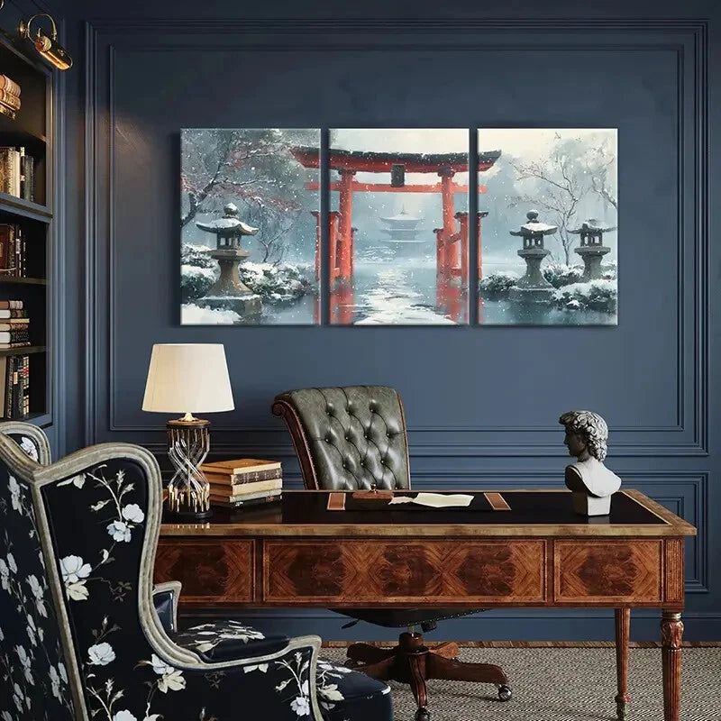 3pcs Landscape Pagoda Serene Atmosphere Metal Print Ready to Hang Art