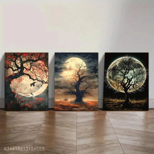 3pcs Tree Under the Night Sky Botanical Art Metal Print Ready to Hang Art