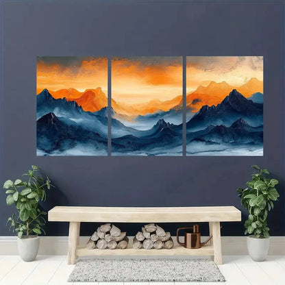 3pcs Abstract Mountain Landscape Artwork Metal Print Ready to Hang Art