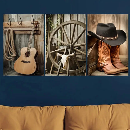 3pcs Cowboy Hat & Boots Metal Print Ready to Hang Art