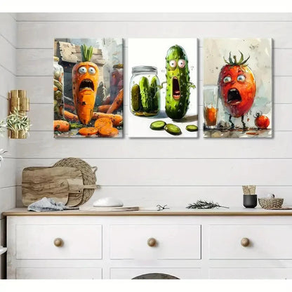 3pcs Whimsical Pickle Cool Vegetable Food Metal Print Ready to Hang Art