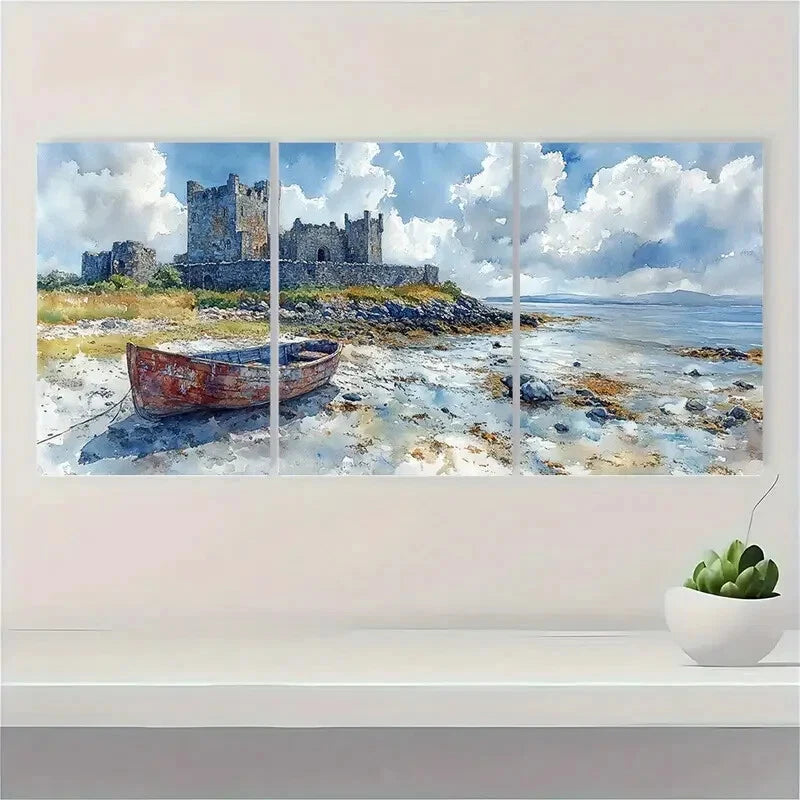 3pcs Dungaire Castle Galway Bay Ireland Watercolor Metal Print Ready to Hang Art
