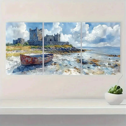 3pcs Dungaire Castle Galway Bay Ireland Watercolor Metal Print Ready to Hang Art