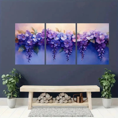 3pcs Elegant Purple Wisteria Floral Art Prints Metal Print Ready to Hang Art