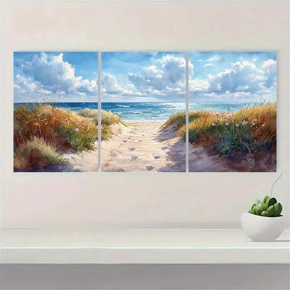 3pcs Beach Art Seascape Poster Painting Metal Print Ready to Hang Art