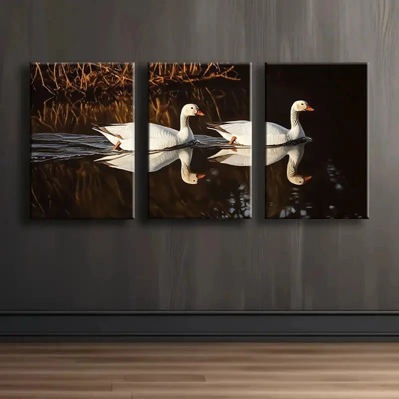3pcs Geese Reflections Landscape Scene Wall Art Set Canvas Framed 40x60cm - High Quality Print 100% Australian Made Wall Canvas Ready to Hang