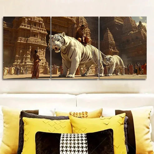 3pcs Paintings Featuring a White Tiger Wall Art Set Canvas Unframed - High Quality Print 100% Australian Made Wall Canvas