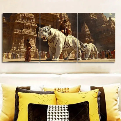3pcs Paintings Featuring a White Tiger Wall Art Set Canvas Unframed - High Quality Print 100% Australian Made Wall Canvas