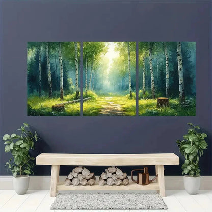 3pcs Spring Forest Landscape Birch Watercolor Metal Print Ready to Hang Art