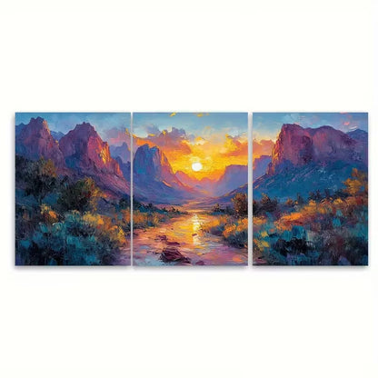 3pcs Impasto Zion Mountain Landscape Metal Print Ready to Hang Art
