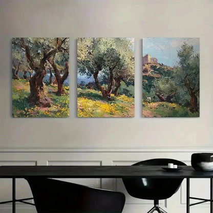 3pcs Vintage Olive Grove Nature Scene Metal Print Ready to Hang Art